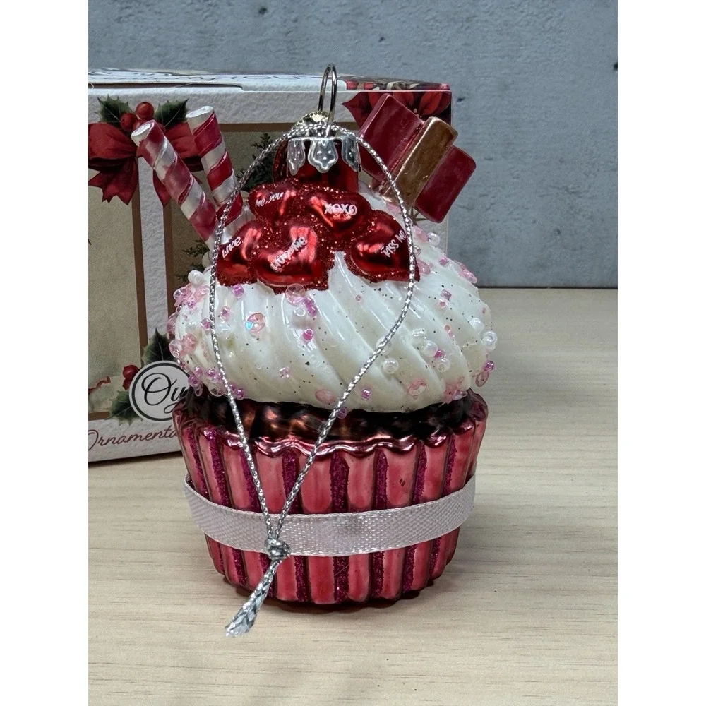 Romantic Cupcake Glass Ornament, Christmas Decor Ornamentally You